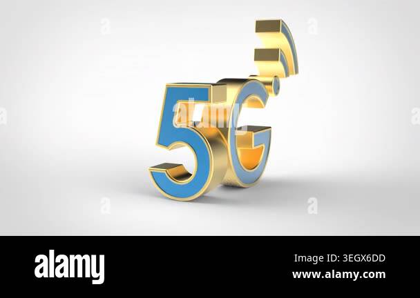 Rotating Gold 5G Symbol Animation with Wireless Signal Icon, Futuristic ...
