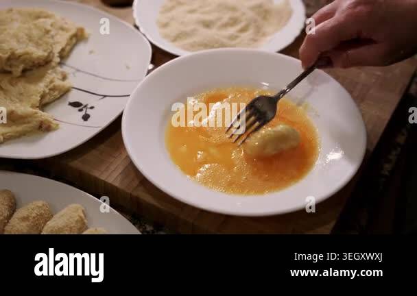 Spanish Croquettes Homemade Preparation. Woman Breading Traditional ...