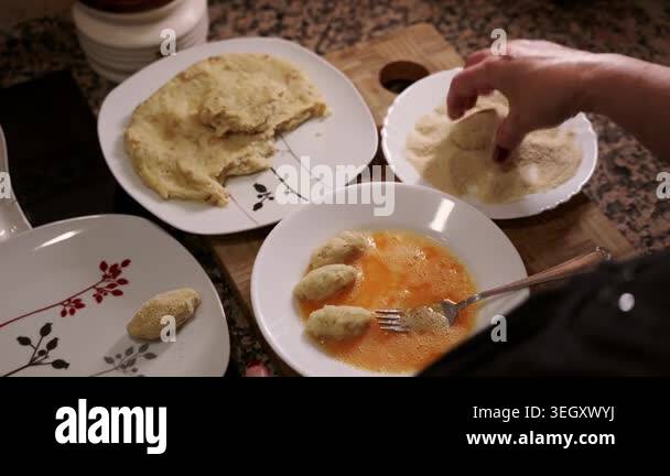 Spanish Croquettes Homemade Preparation. Woman Breading Traditional ...