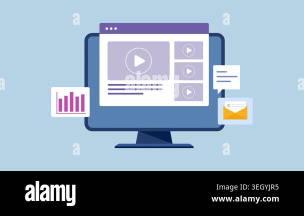 Desktop Monitor with Business Icons Flat Design 2d Animation with Alpha ...