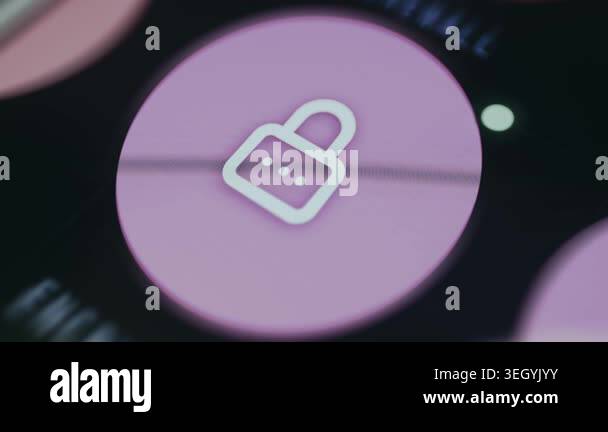 Closed lock icon labeled Encrypted Stock Video Footage - Alamy