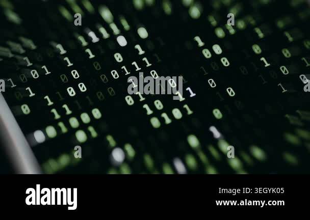 Binary numbers arranged in columns with randomly highlighted 0s and 1s ...