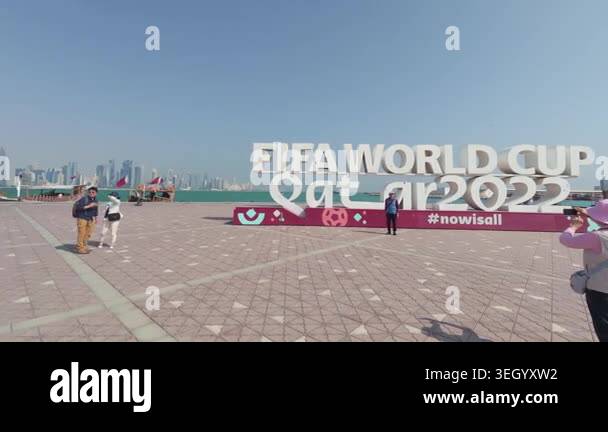 Large promotional sign for FIFA World Cup Qatar 2022 located near ...