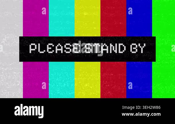A vintage television screen displays a colorful test pattern with the ...