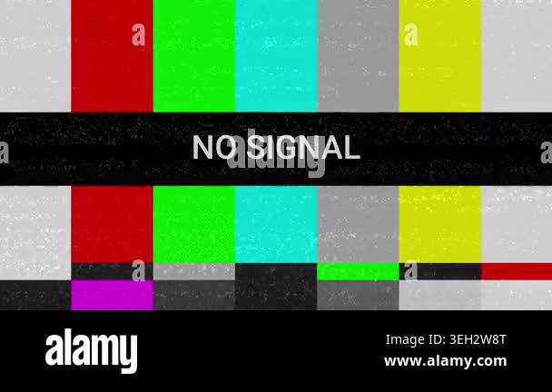 A classic television test pattern with the words 'NO SIGNAL' displayed ...