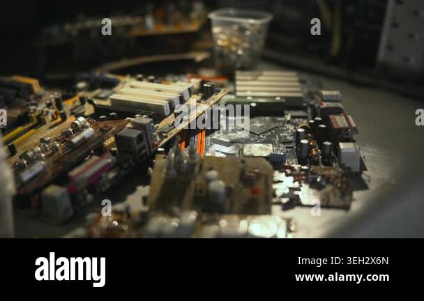 Macro View Of Assembled Motherboard Components With Stacked Modules And ...