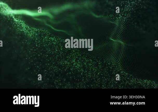 Abstract green particle wave landscape with glowing digital dots and ...