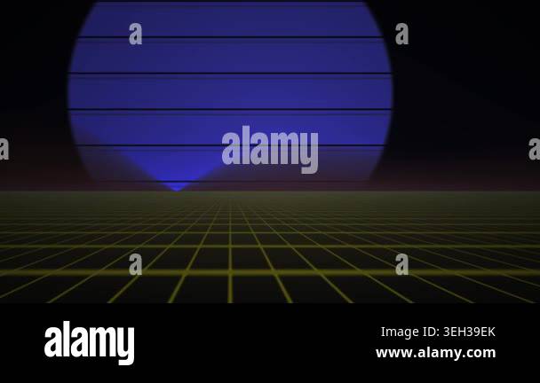 Neon grid background with a large blue orb Stock Video Footage - Alamy