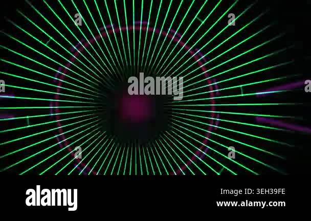 Neon light circle background animation with green and purple lines ...