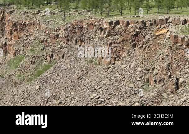 Talus Field Erosion depression field shows broken rocky valley slopes and rugged ...