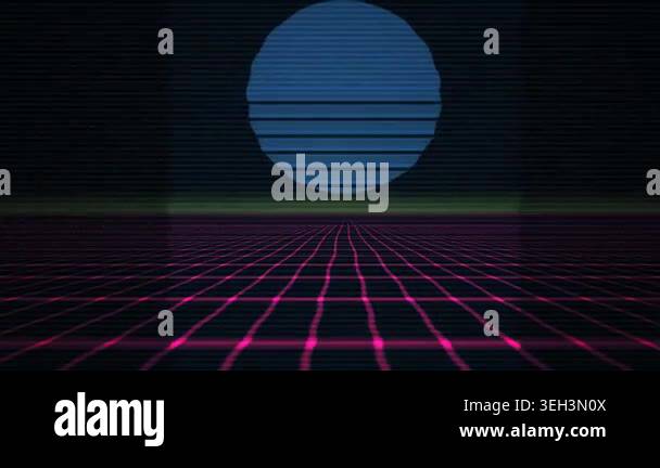 Neon grid background with a blue circle Stock Video Footage - Alamy