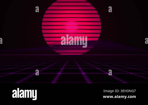 Retro neon pink sun grid background Stock Video Footage - Alamy