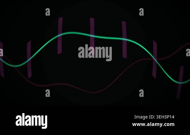 Animated green line graph on black background with purple bars Stock ...