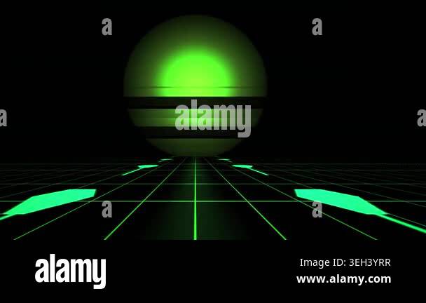 A glowing green orb on a grid background with neon lights Stock Video ...