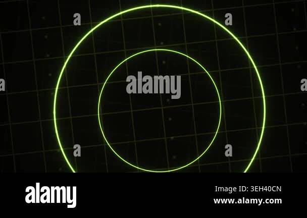 Glowing neon green circles on grid background Stock Video Footage - Alamy