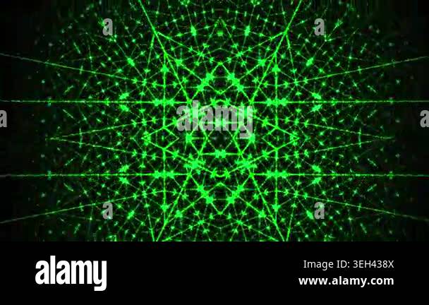 Green neon light geometric pattern on black background Stock Video ...