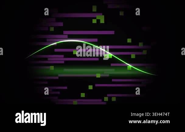 Animated neon green line moving across purple bars on black background ...