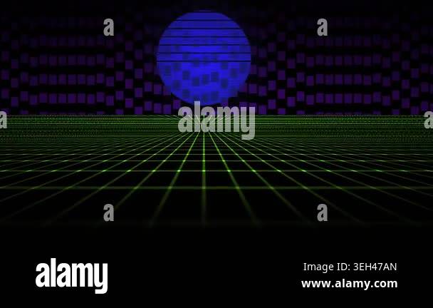 Neon grid background with blue globe and lines Stock Video Footage - Alamy