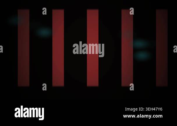 Close-up of red vertical bars against a black background with green ...