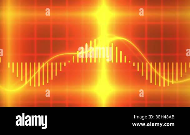 Glowing yellow waveform on grid background with light effects Stock ...