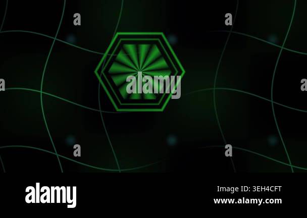 Animated green neon hexagon graphic element on black background Stock ...