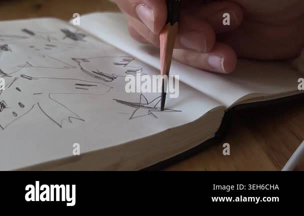 Cinematic slow motion footage of a hand drawing abstract doodles and ...