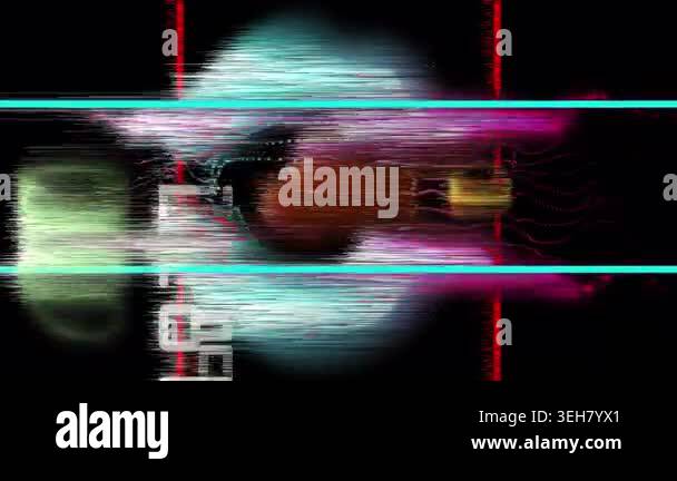 Colorful abstract shapes and lines moving with a digital glitch effect ...