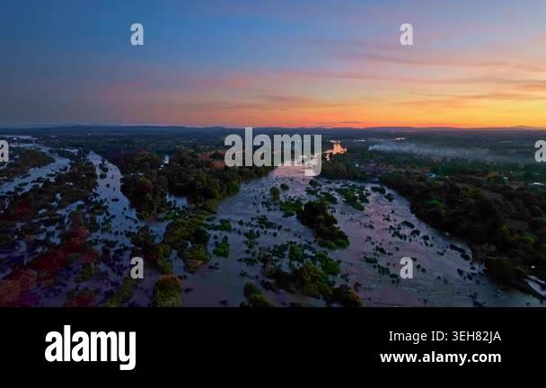 Beautiful aerial landscape of the Mekong River valley featuring the red ...