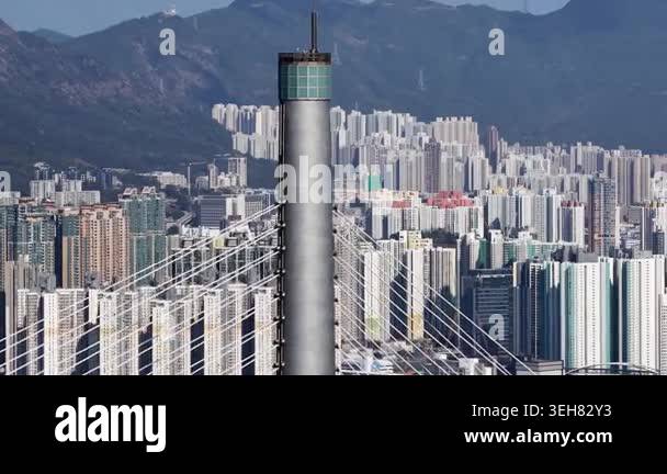 Majestic view of a modern cable stayed bridge tower against a ...