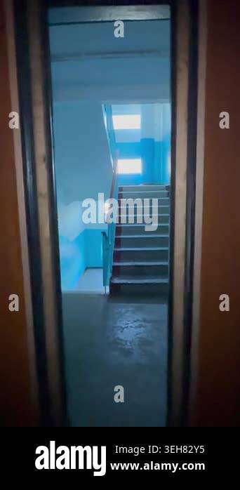 Elevator view staircase.entrance hall inside an old nine-story building ...