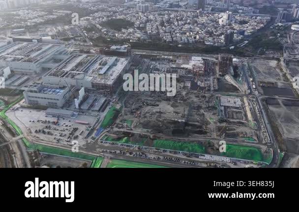 High altitude aerial view of a sprawling semiconductor fabrication ...
