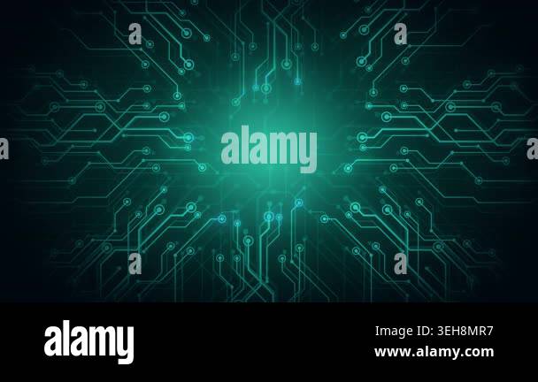 Circuit Board CPU Processor with Shining Electrons, Artificial ...