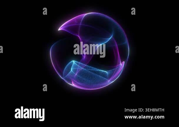 Smooth movements of light pink and blue glowing waves form a circular ...