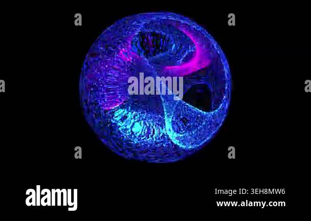 A glass sphere of chaotic blue majestic shapes in neon colors. An ...