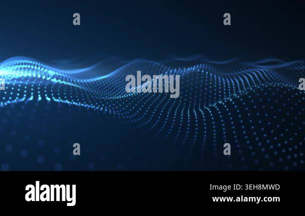 Abstract blue glowing waves from particles and dots energy magical ...