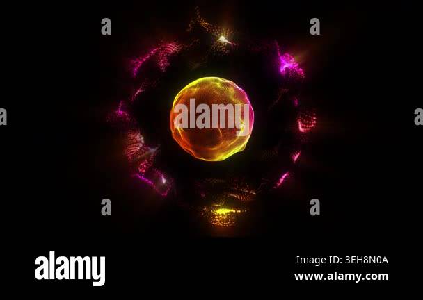 A multicolored neon sphere with red, yellow, and pink glowing light ...