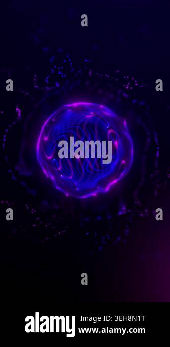 Vertical glowing orb with purple, blue, and pink technology light flow ...