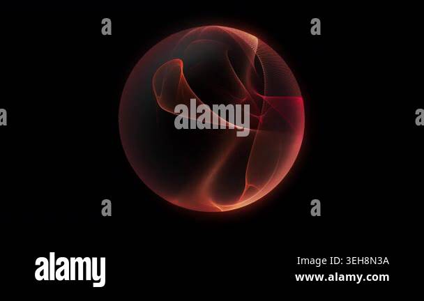 Radiant abstract energy sphere with flowing orange red and golden light ...