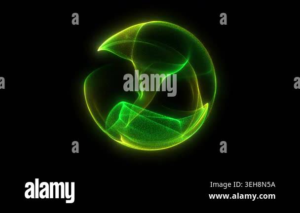 Abstract digital glow Yellow green neon color wavy round orb. Green ...