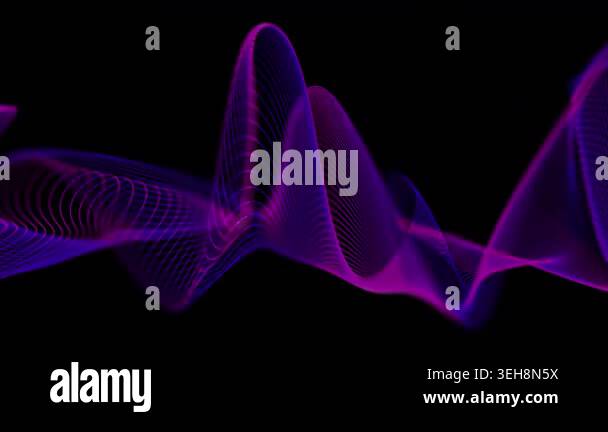 Close-up purple wave on black background. Abstract digital motion ...