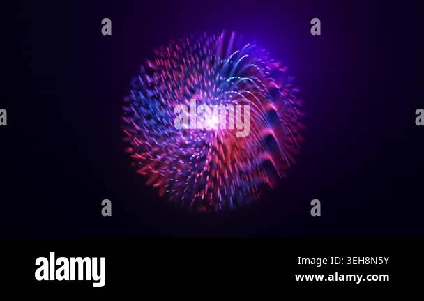 Abstract blue red looped energy sphere from particles and waves of ...