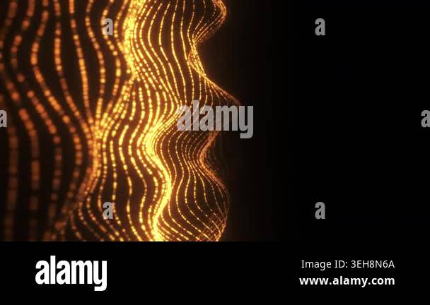 Abstract golden particle waves flowing softly across a dark background ...