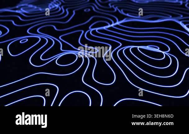 Line map landscape glowing blue. Abstract blue looped futuristic hi ...
