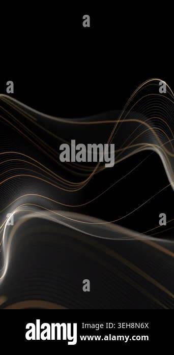 Abstract golden flowing wave landscape, thin luminous lines forming ...