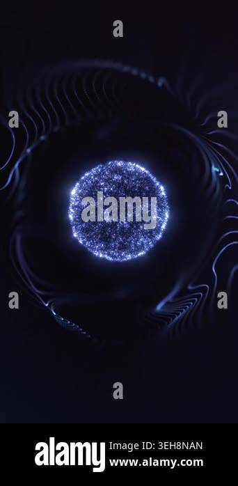Abstract digital energy glowing sphere of moving particles and shiny ...