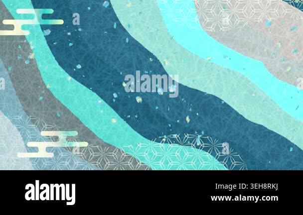Abstract Japanese Background with Blue Waves and Patterns Stock Video ...