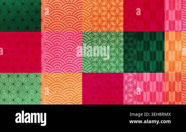 Vibrant Japanese Traditional Pattern Patchwork Background Animation ...