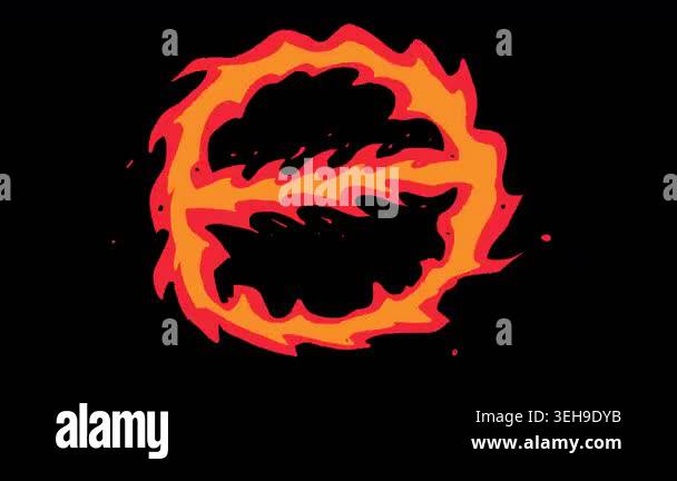 Fiery prohibition sign on a black background. Cartoon ban symbol with ...