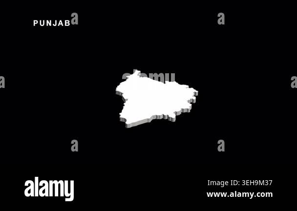 Three dimensional white map of the indian state of punjab slowly ...
