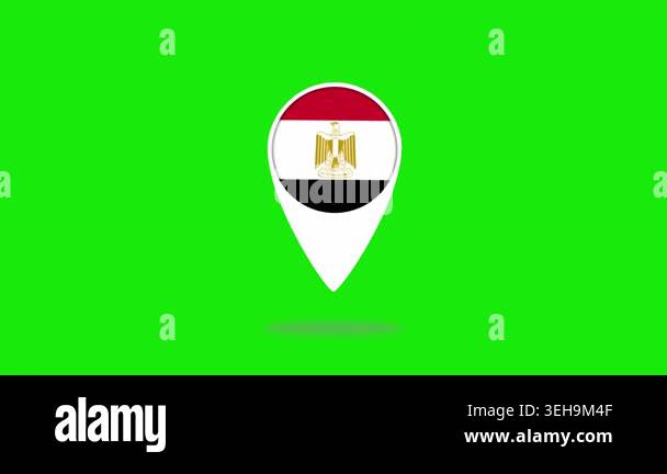 Animated map pin with the egyptian flag dropping onto a green screen ...